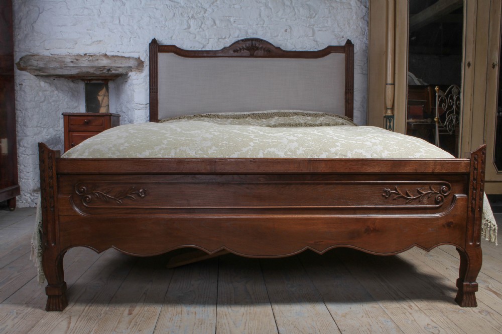 Handsome French oak European king size low end upholstered bed View IV