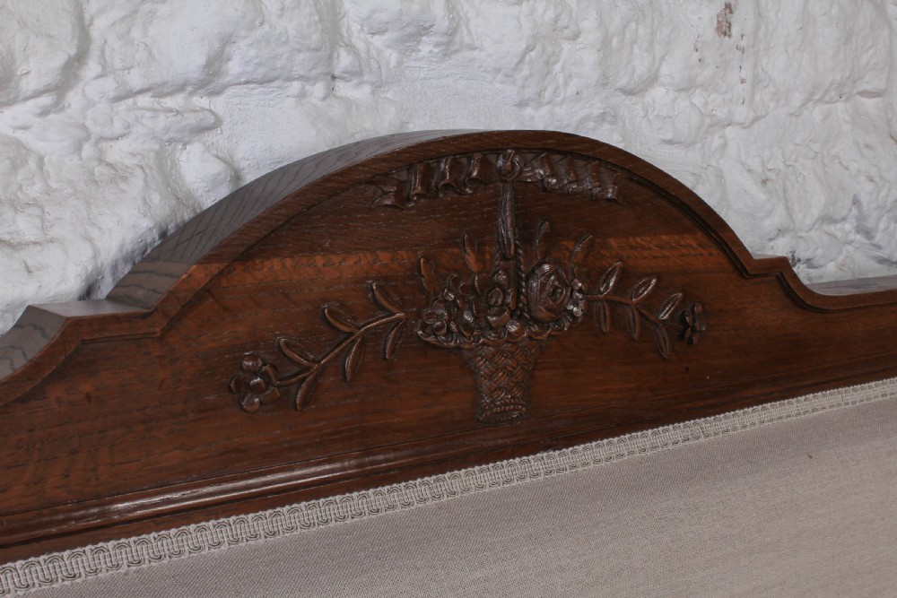 Handsome French oak European king size low end upholstered bed View VI