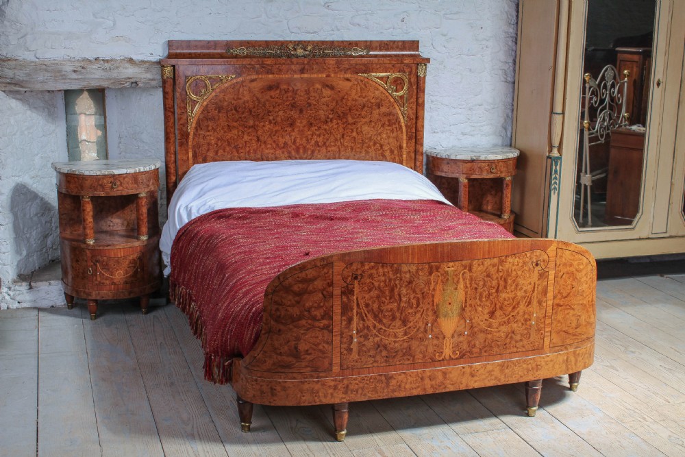 Exceptional quality Art Deco style European double bed and bedsides