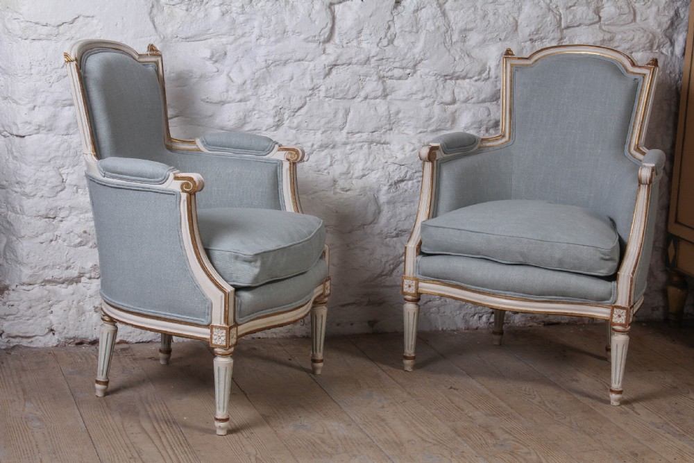 Pretty pair of newly upholstered  french salon chairs
