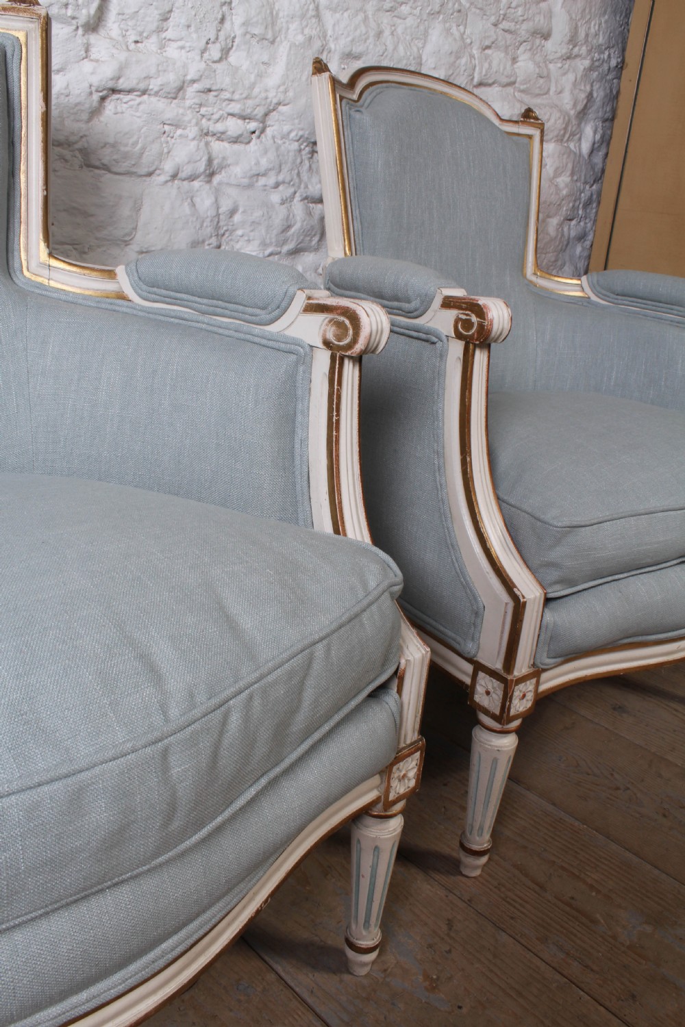 Pretty pair of newly upholstered  french salon chairs View VI