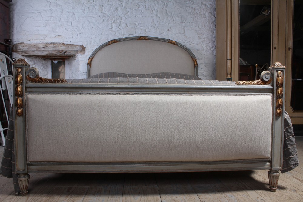 Gilded and original paint work new;y upholstered king size bed View IV