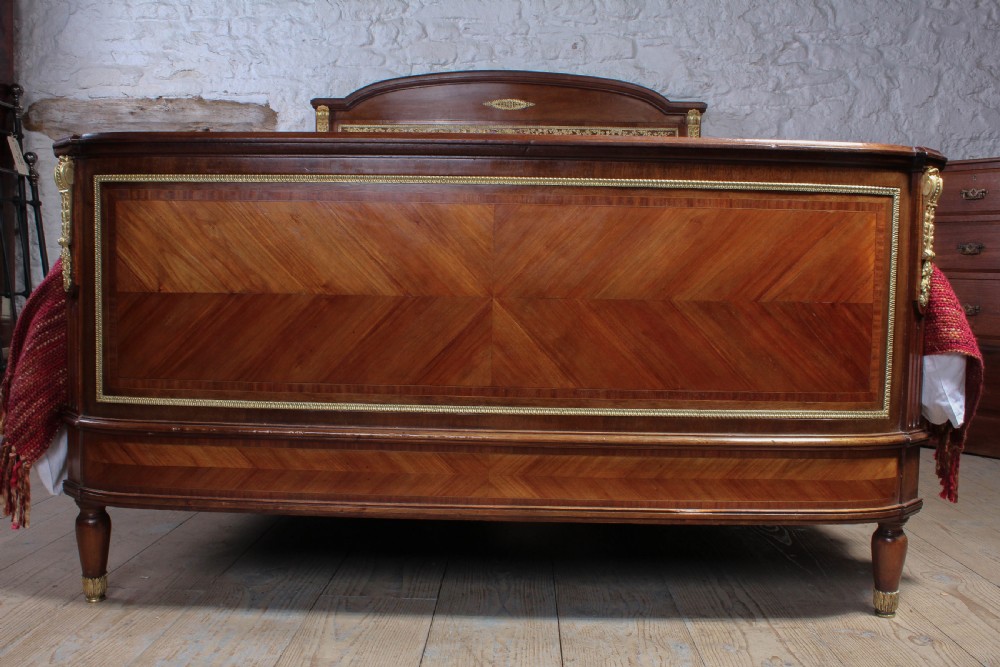 Fabulous mahogany and walnut decorated Empire style king size bed and bedside View V
