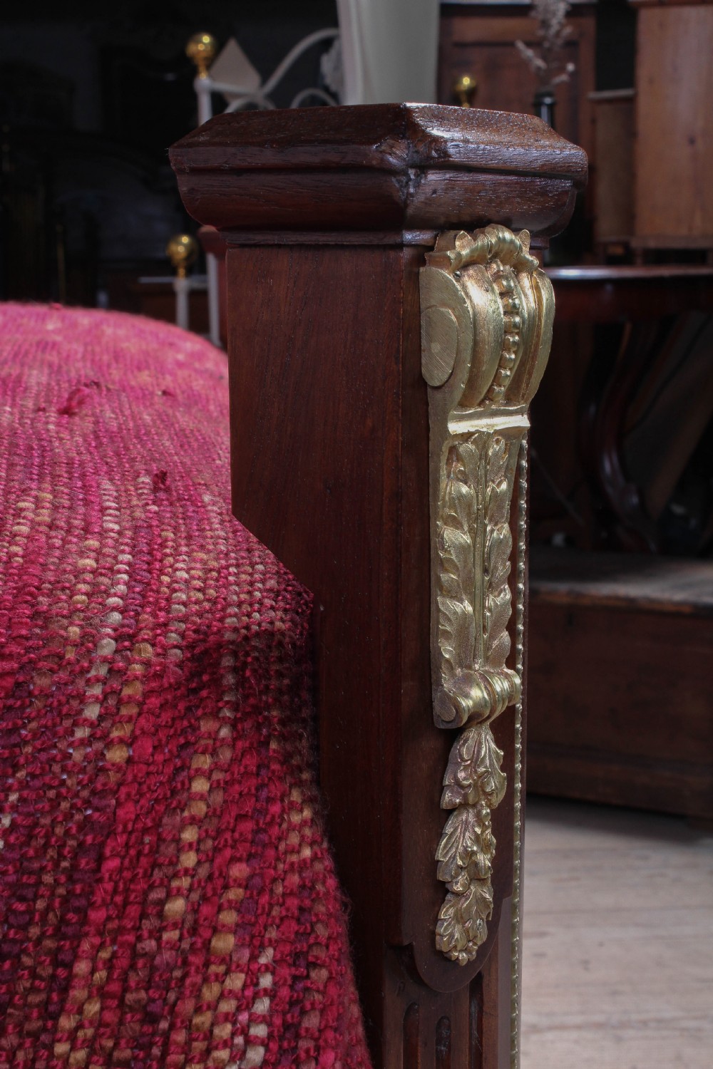 Fabulous mahogany and walnut decorated Empire style king size bed and bedside View VI