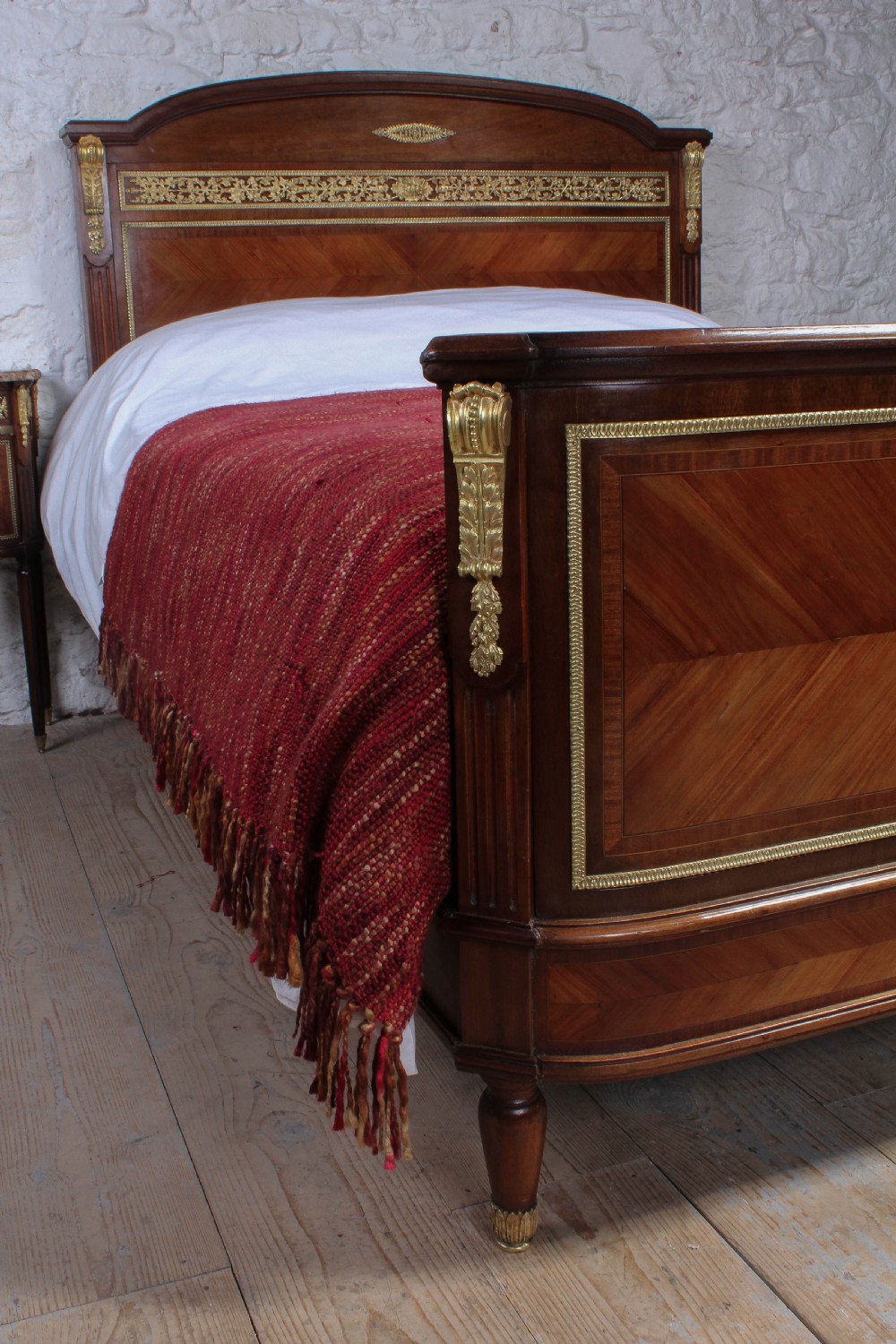 Fabulous mahogany and walnut decorated Empire style king size bed and bedside View IX