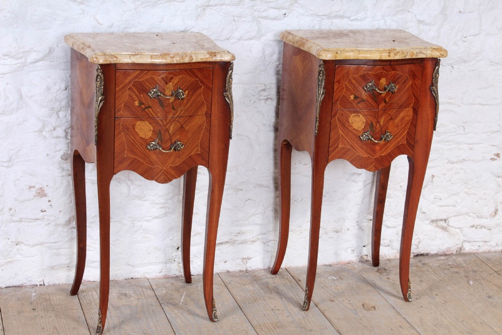 Pretty pair of marquetry bedsides