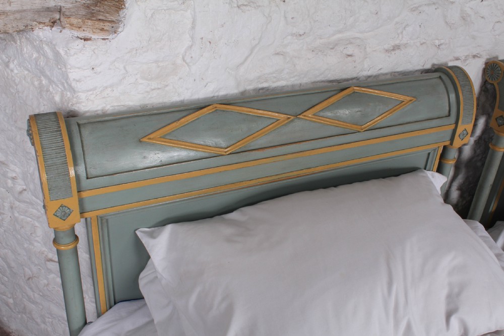 Matching pair of painted French Directoire single beds View IV