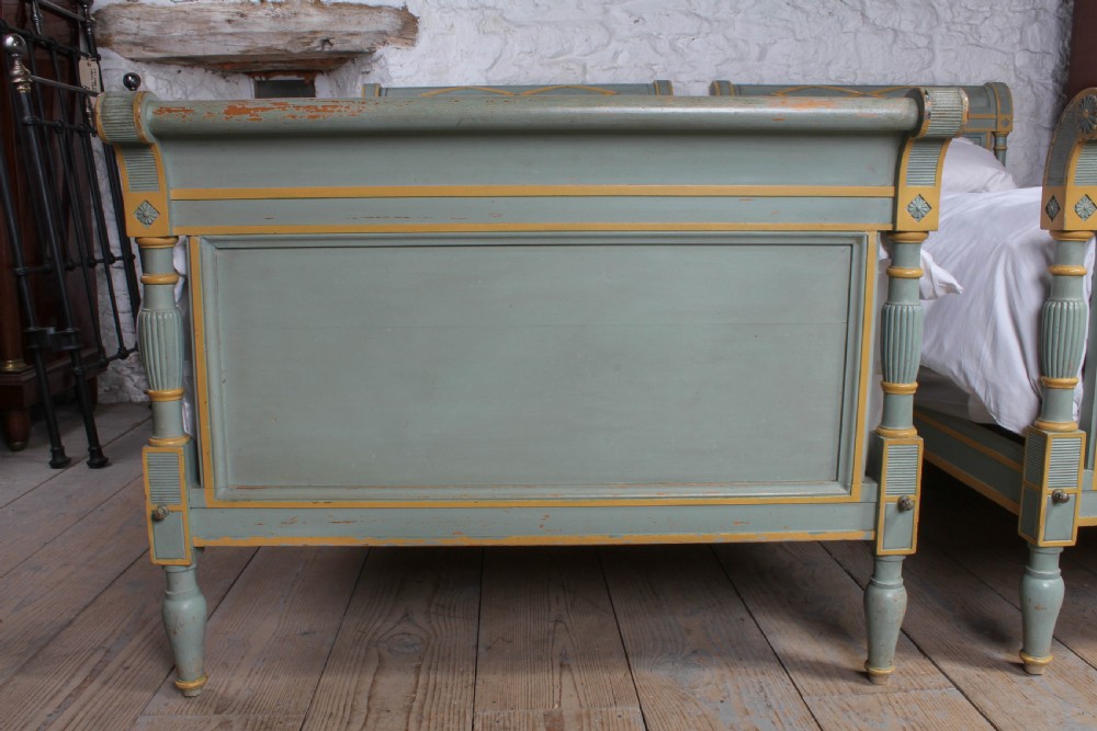 Matching pair of painted French Directoire single beds View VI