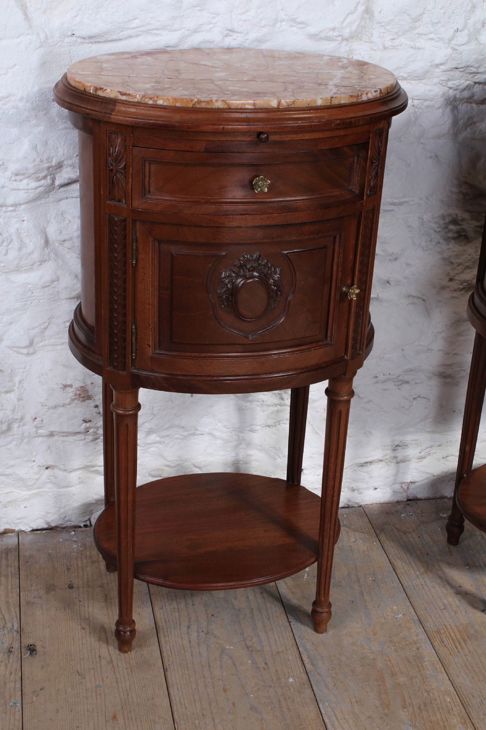 Beautiful pair of rare oval walnut bedsides View IV