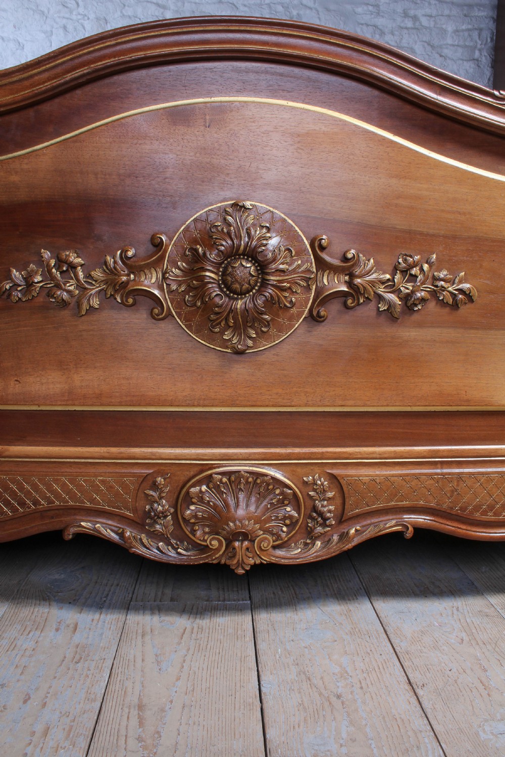 Beautiful solid walnut carved and gilded Louis XV style king size bed View II