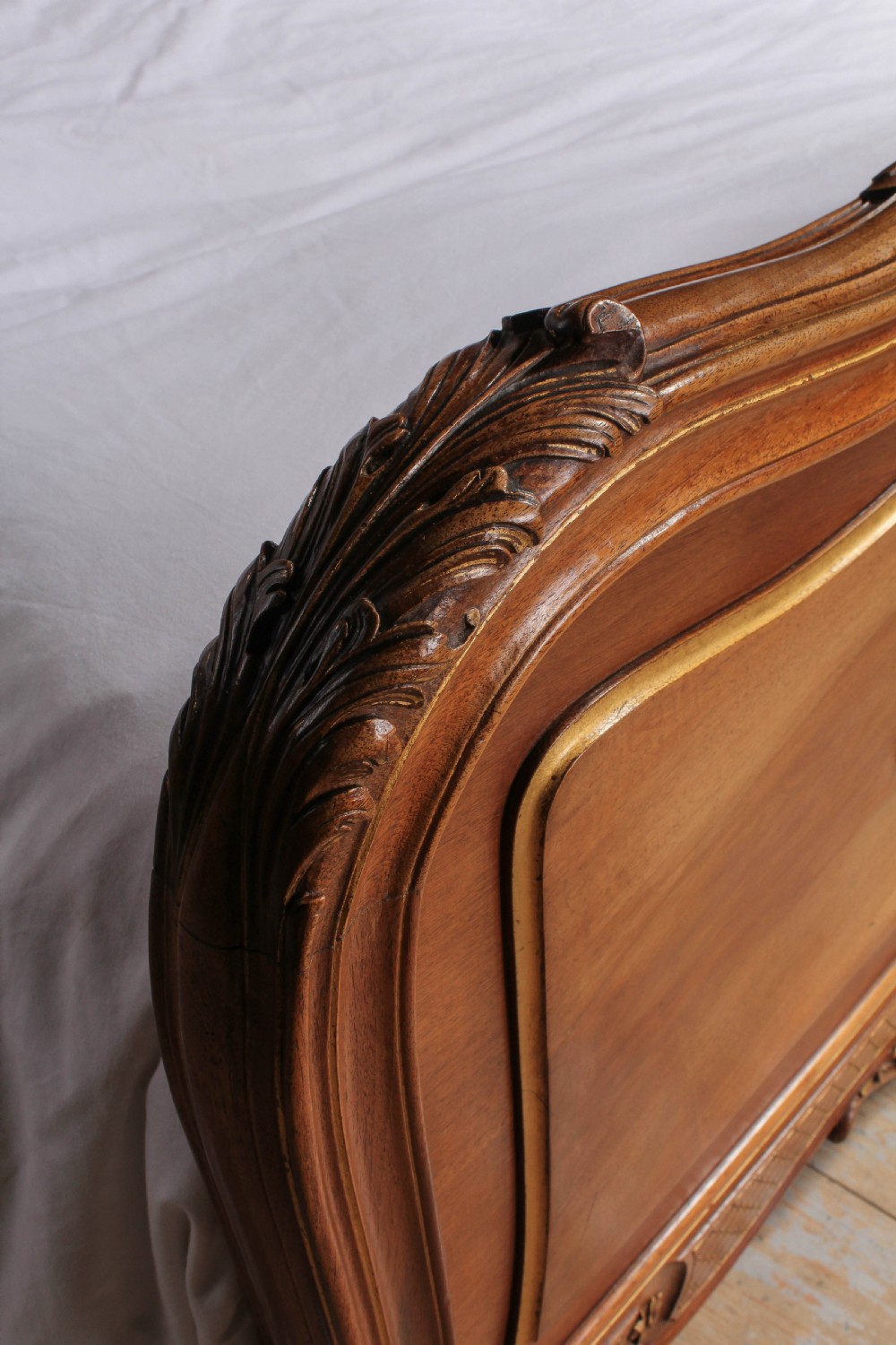 Beautiful solid walnut carved and gilded Louis XV style king size bed View IV