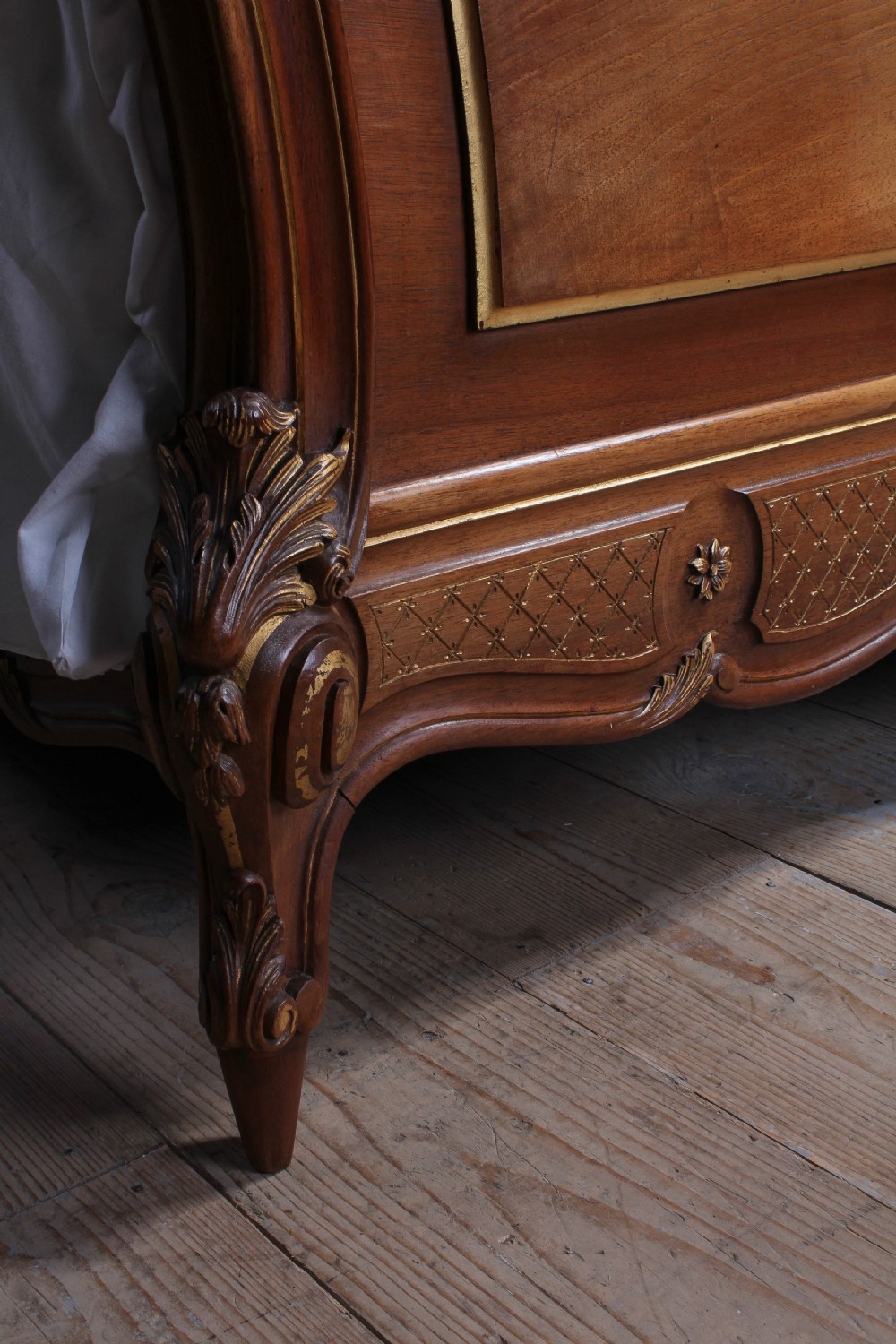 Beautiful solid walnut carved and gilded Louis XV style king size bed View V