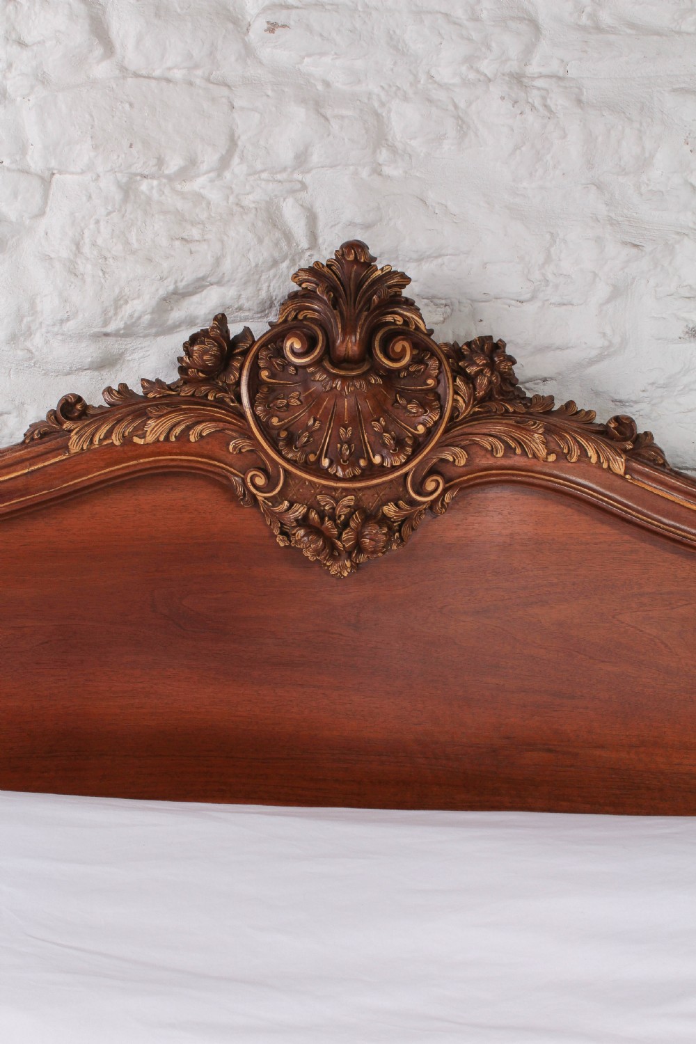 Beautiful solid walnut carved and gilded Louis XV style king size bed View VIII