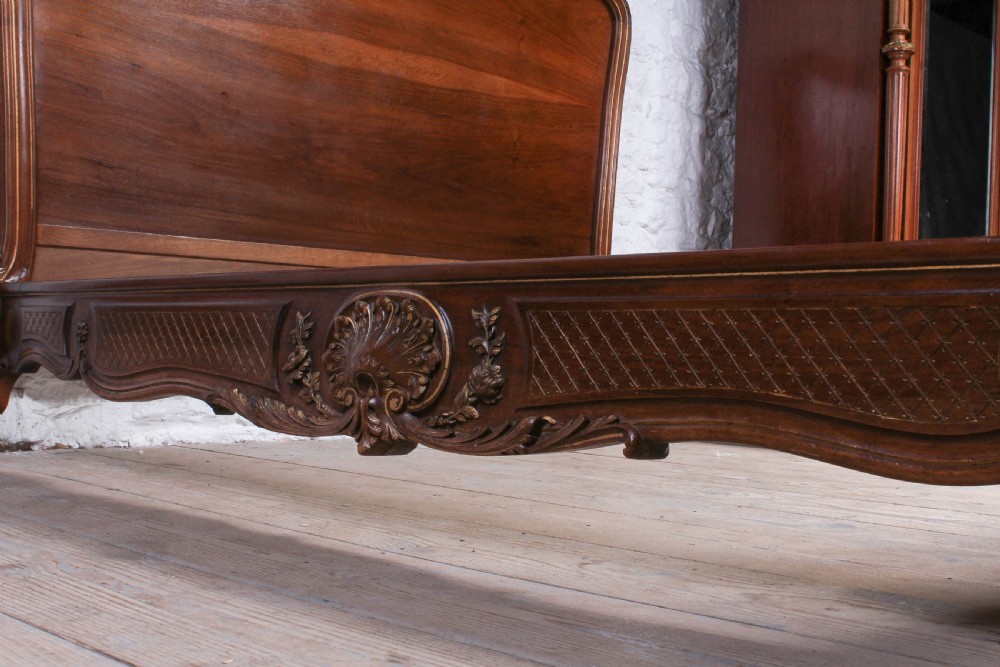 Beautiful solid walnut carved and gilded Louis XV style king size bed View XI
