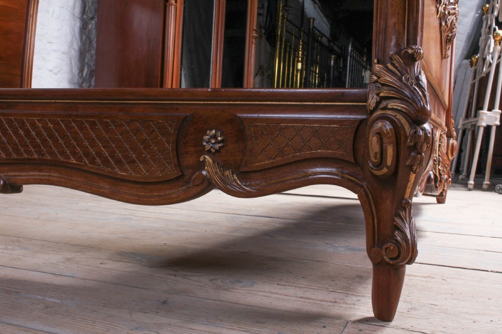 Beautiful solid walnut carved and gilded Louis XV style king size bed View XII