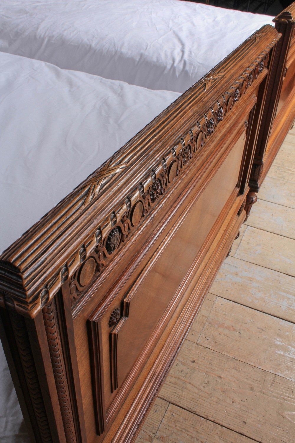 Handsome pair of large single French walnut beds View IV