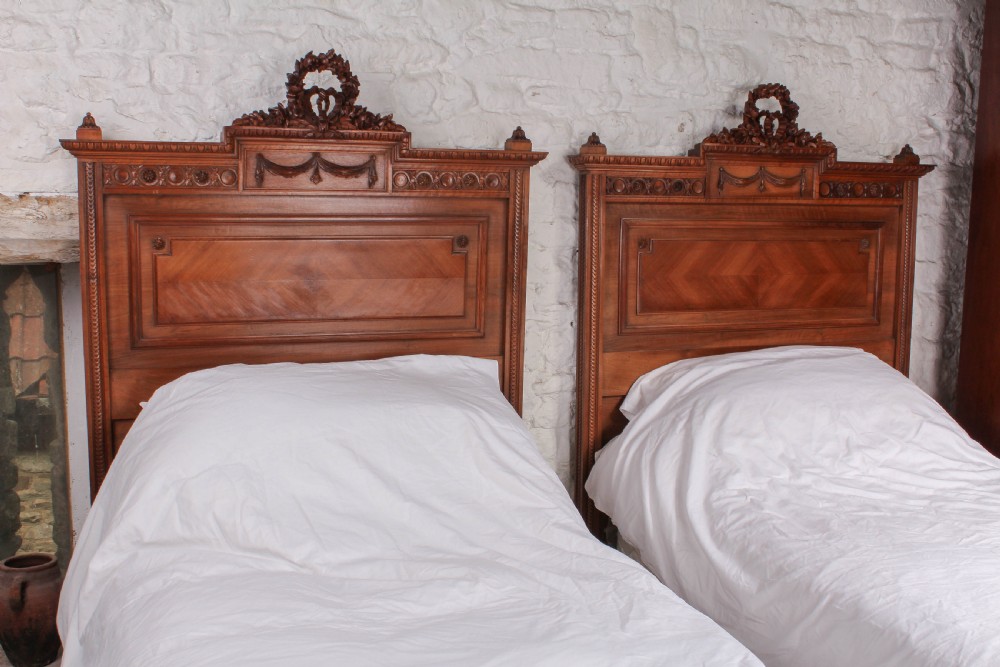 Handsome pair of large single French walnut beds View VI