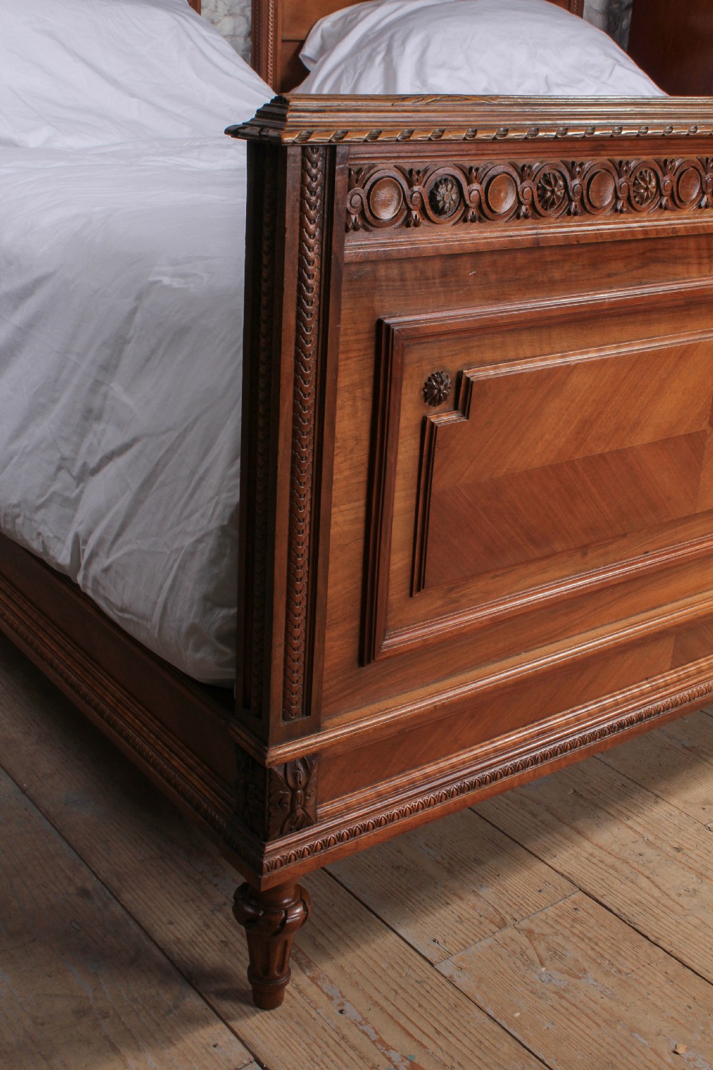 Handsome pair of large single French walnut beds View VII
