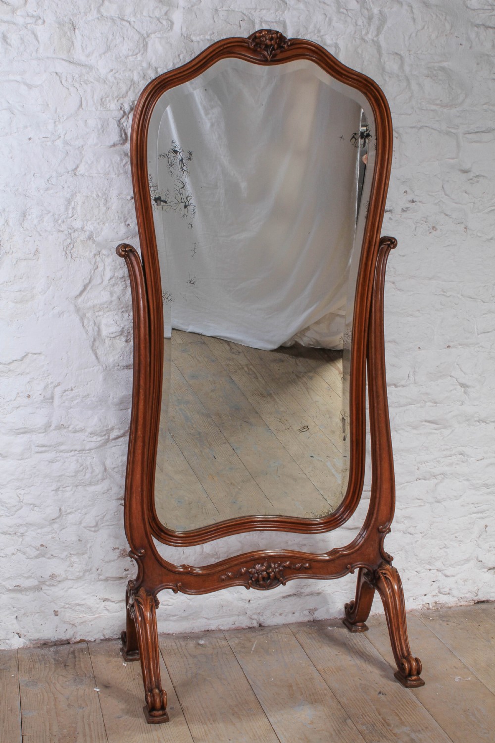 Louis XV style walnut Cheval mirror View VII