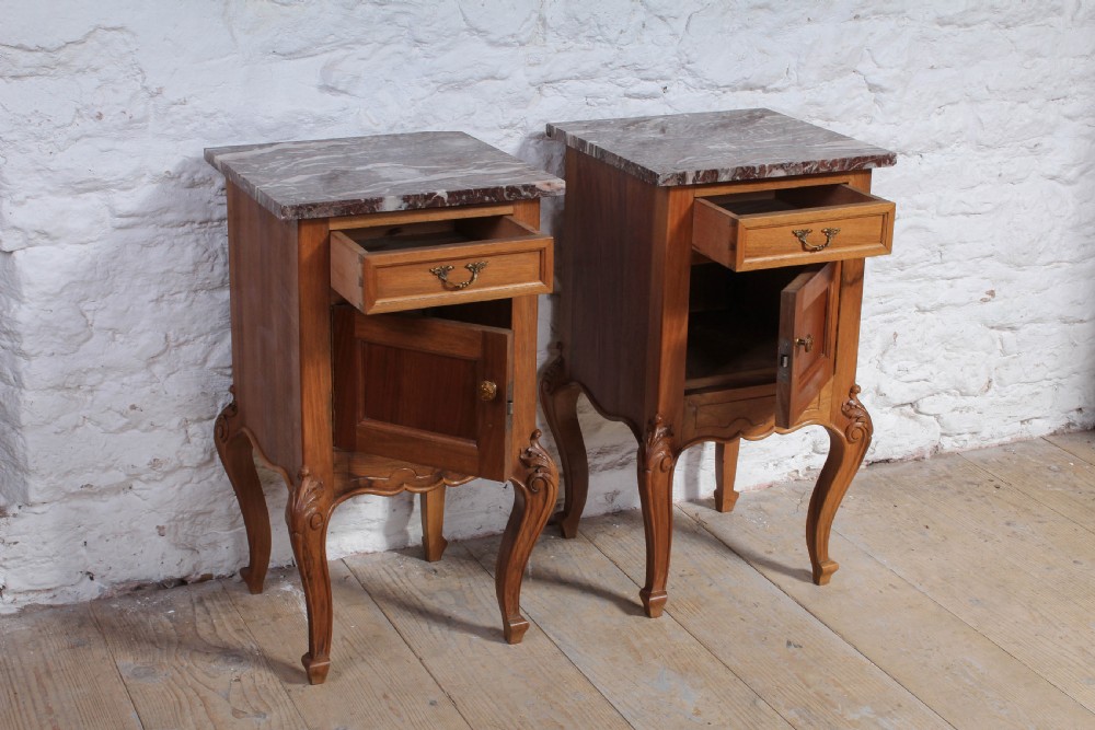Solid walnut Louis XV style bedsides View IV