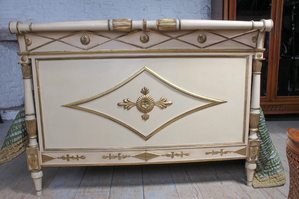 Spectacular original paint and gilded Directoire style LIt Bateau with matching bedside  View IV