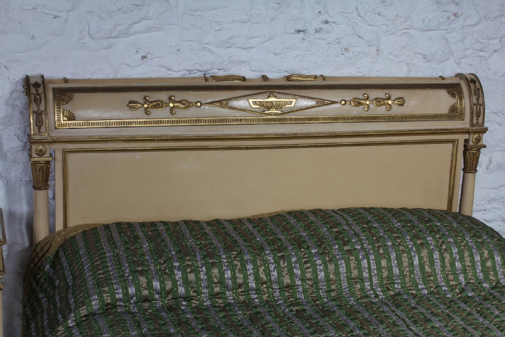Spectacular original paint and gilded Directoire style LIt Bateau with matching bedside  View V