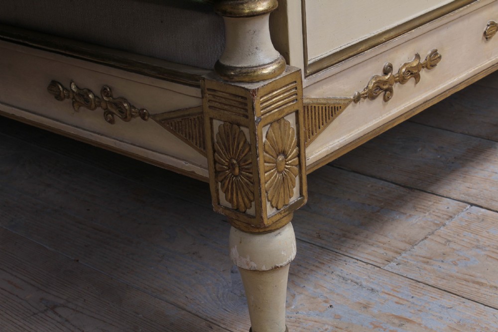 Spectacular original paint and gilded Directoire style LIt Bateau with matching bedside  View VIII