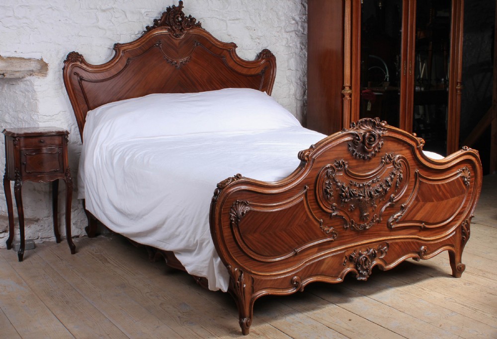 Spectacular walnut Louis XV style king size bed