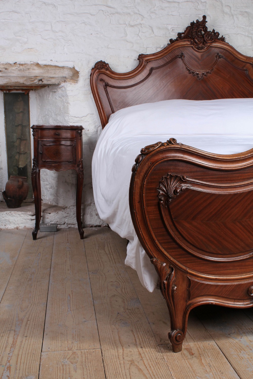 Spectacular walnut Louis XV style king size bed View II