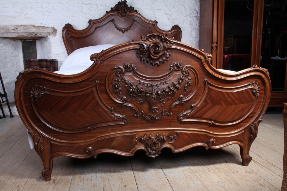 Spectacular walnut Louis XV style king size bed View III