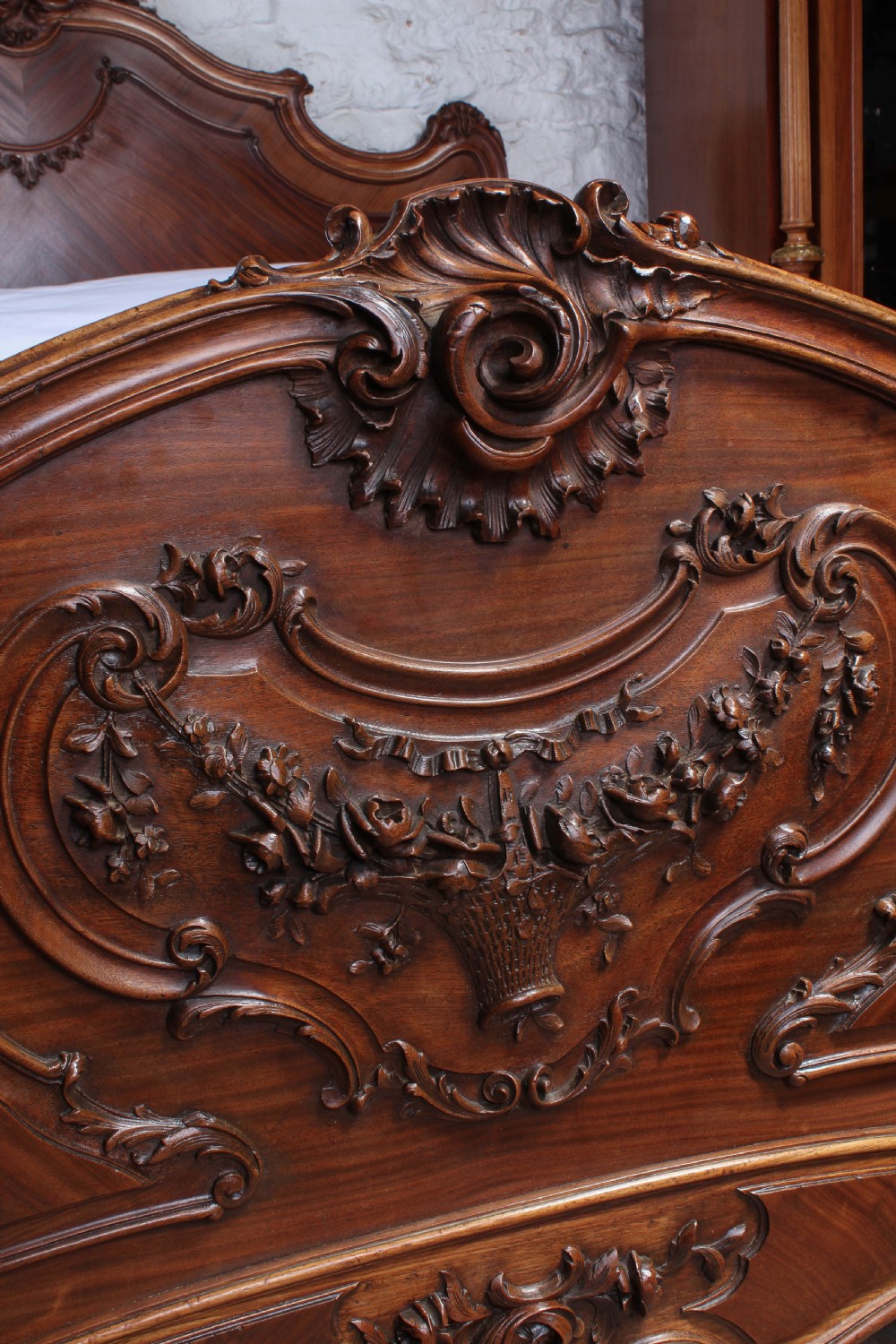 Spectacular walnut Louis XV style king size bed View IV