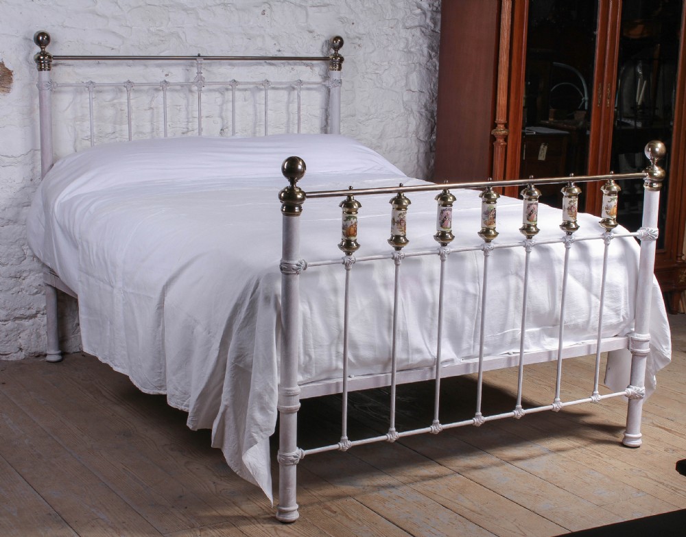 Very individual Victorian king size with porcelain scenes