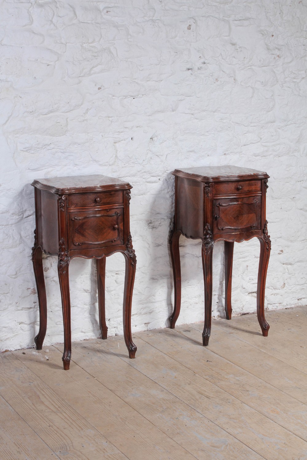 Very nice true pair of Rosewood Louis XV style bedsides