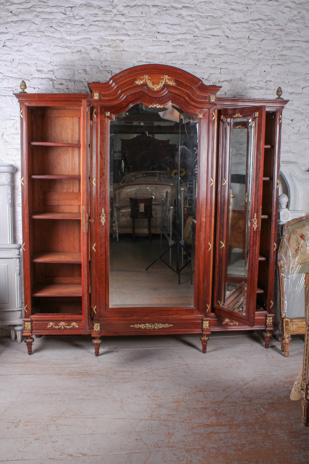Exceptional solid French mahogany and fruit wood three door bedroom suite. View III