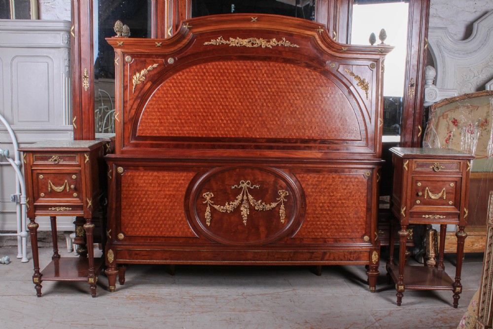 Exceptional solid French mahogany and fruit wood three door bedroom suite. View IX