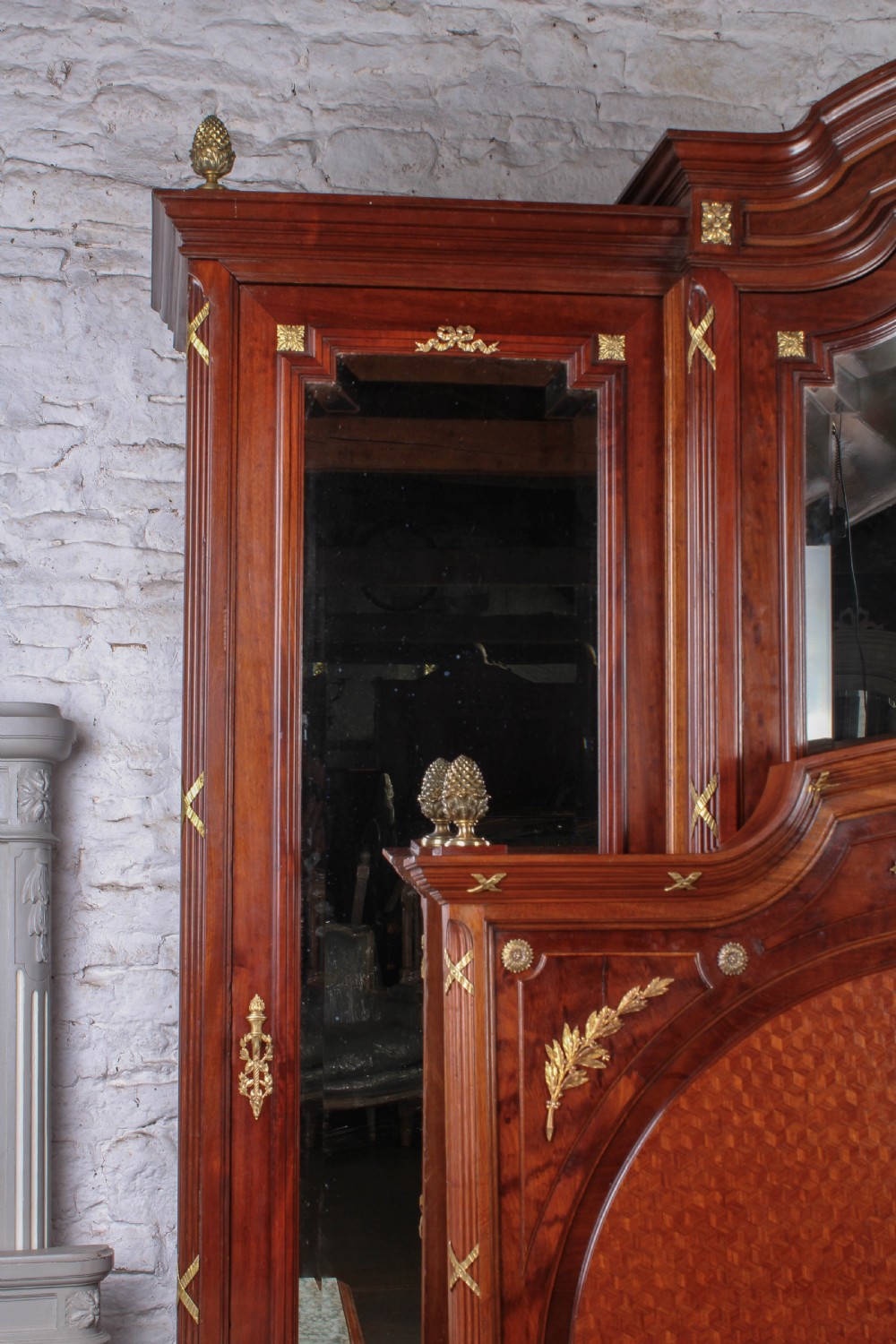 Exceptional solid French mahogany and fruit wood three door bedroom suite. View XI