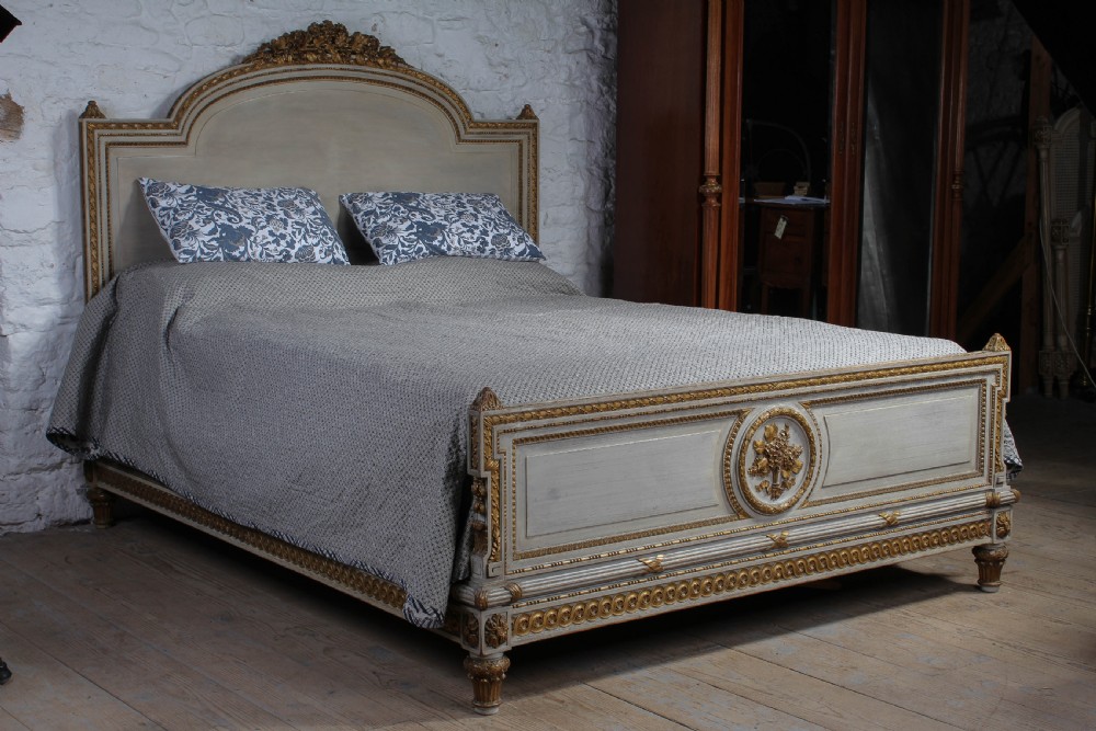 Absolutely stunning original European king size gilded and painted wooden French Bed