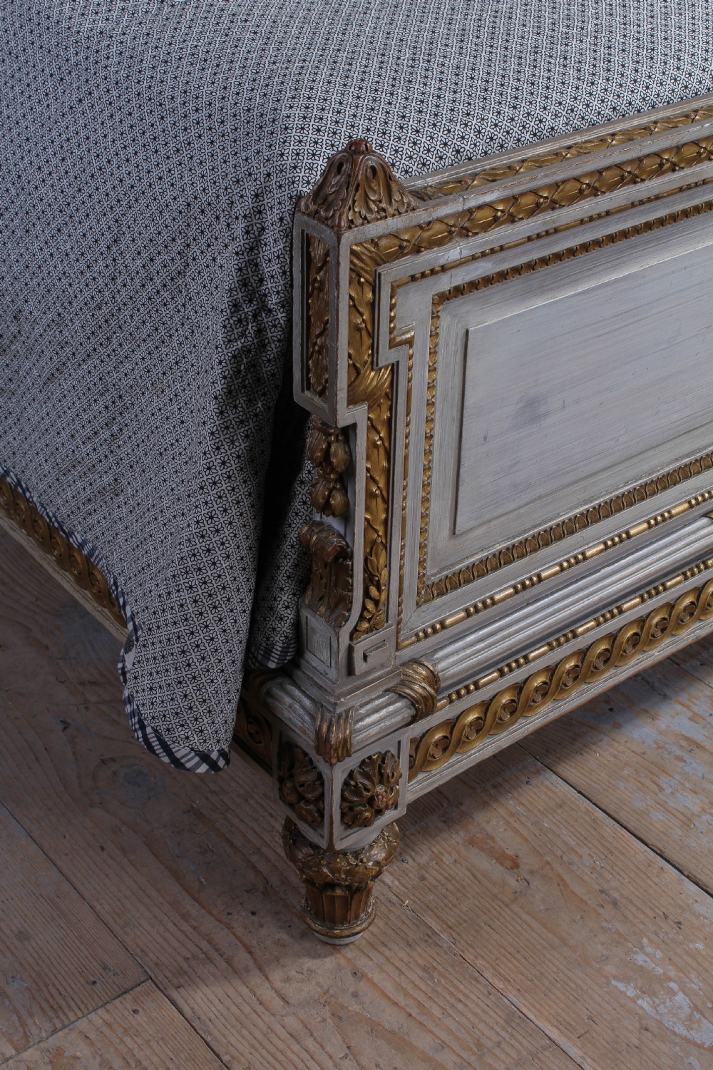 Absolutely stunning original European king size gilded and painted wooden French Bed View V