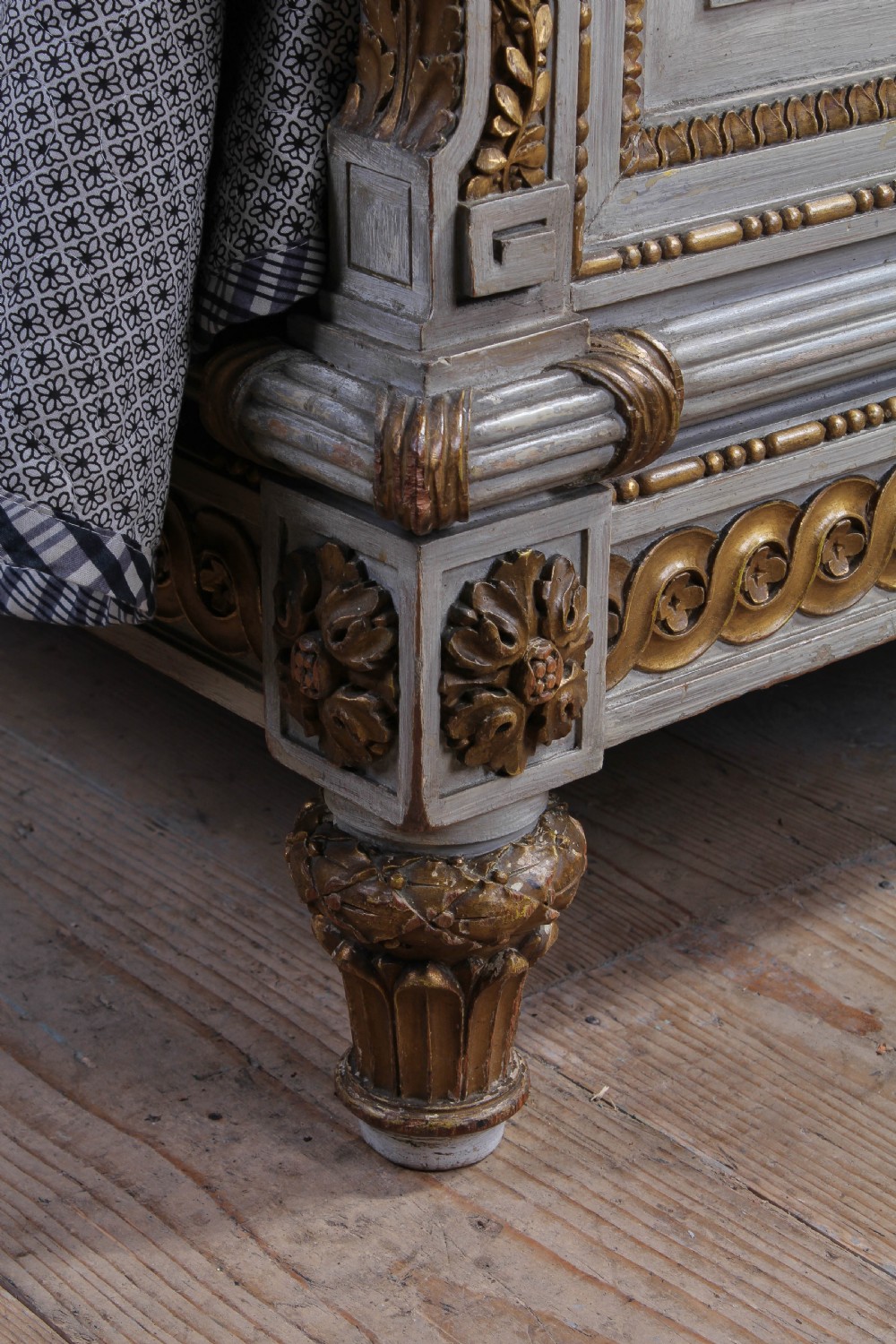 Absolutely stunning original European king size gilded and painted wooden French Bed View VIII