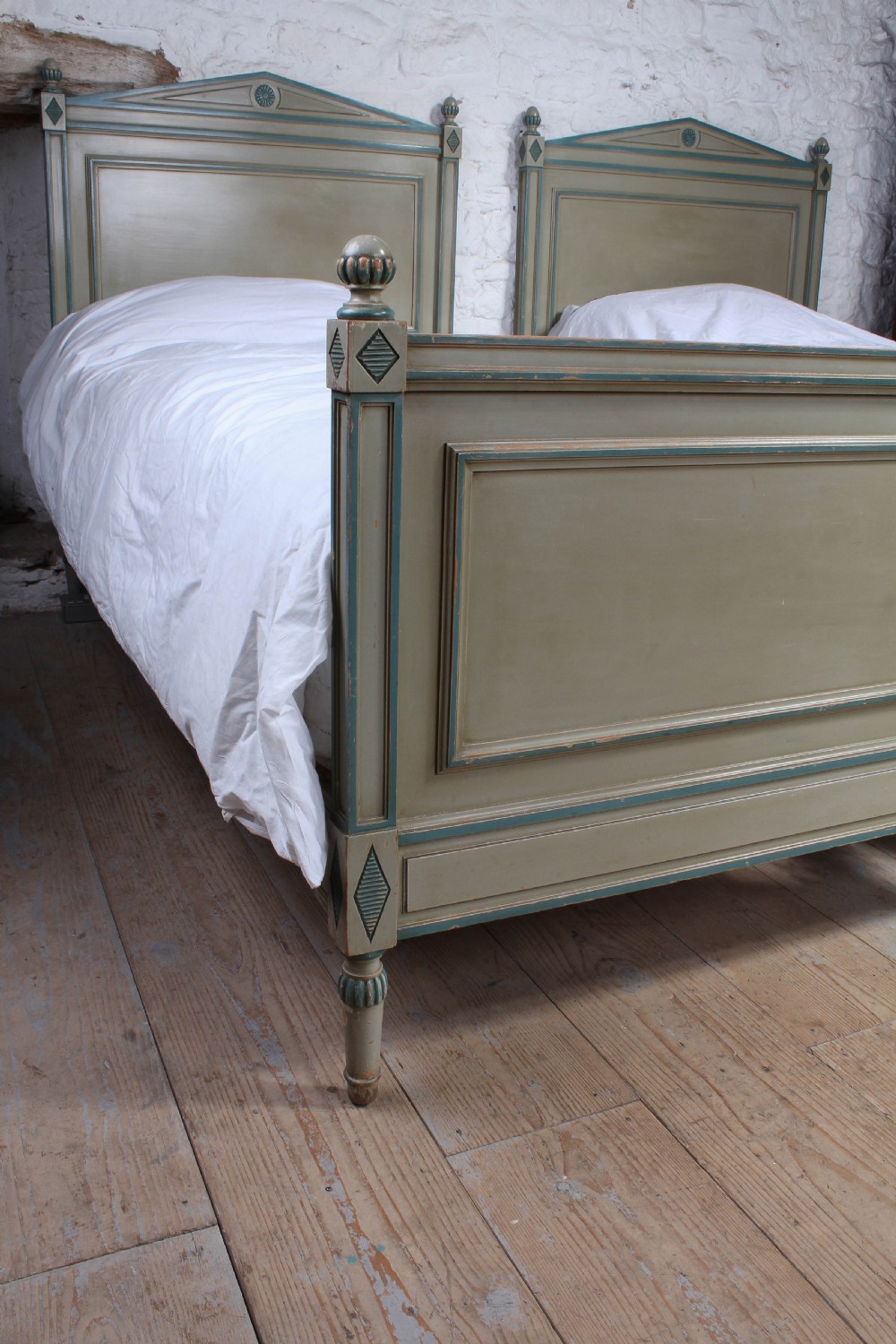 Nice Pair of Directoire style French painted single  beds (can be joined) View II