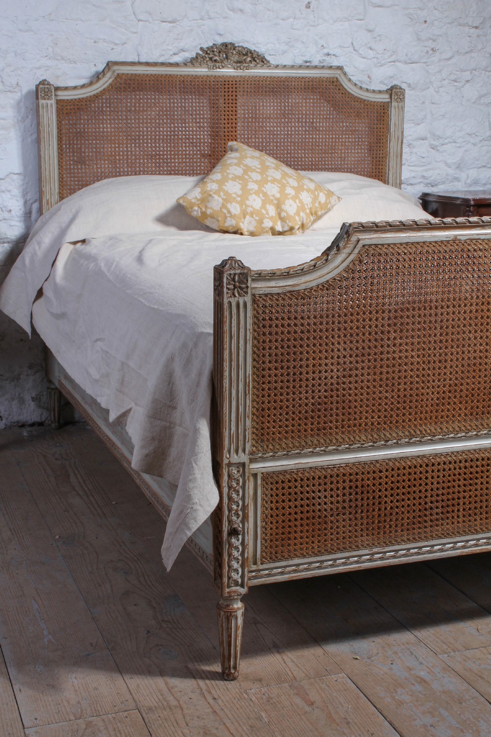Pretty French caned double bed with original aged paint View VIII