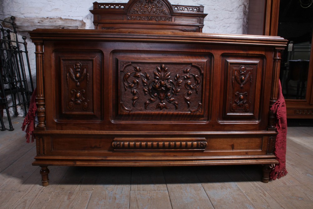 Very handsome carved solid walnut double bed View II