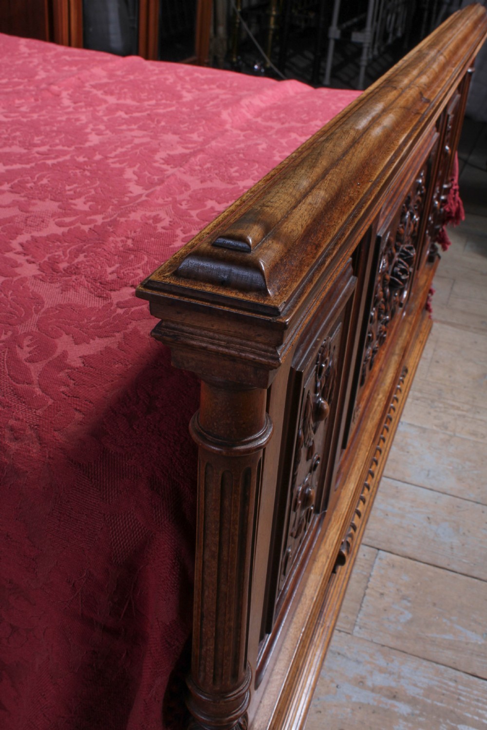 Very handsome carved solid walnut double bed View VIII