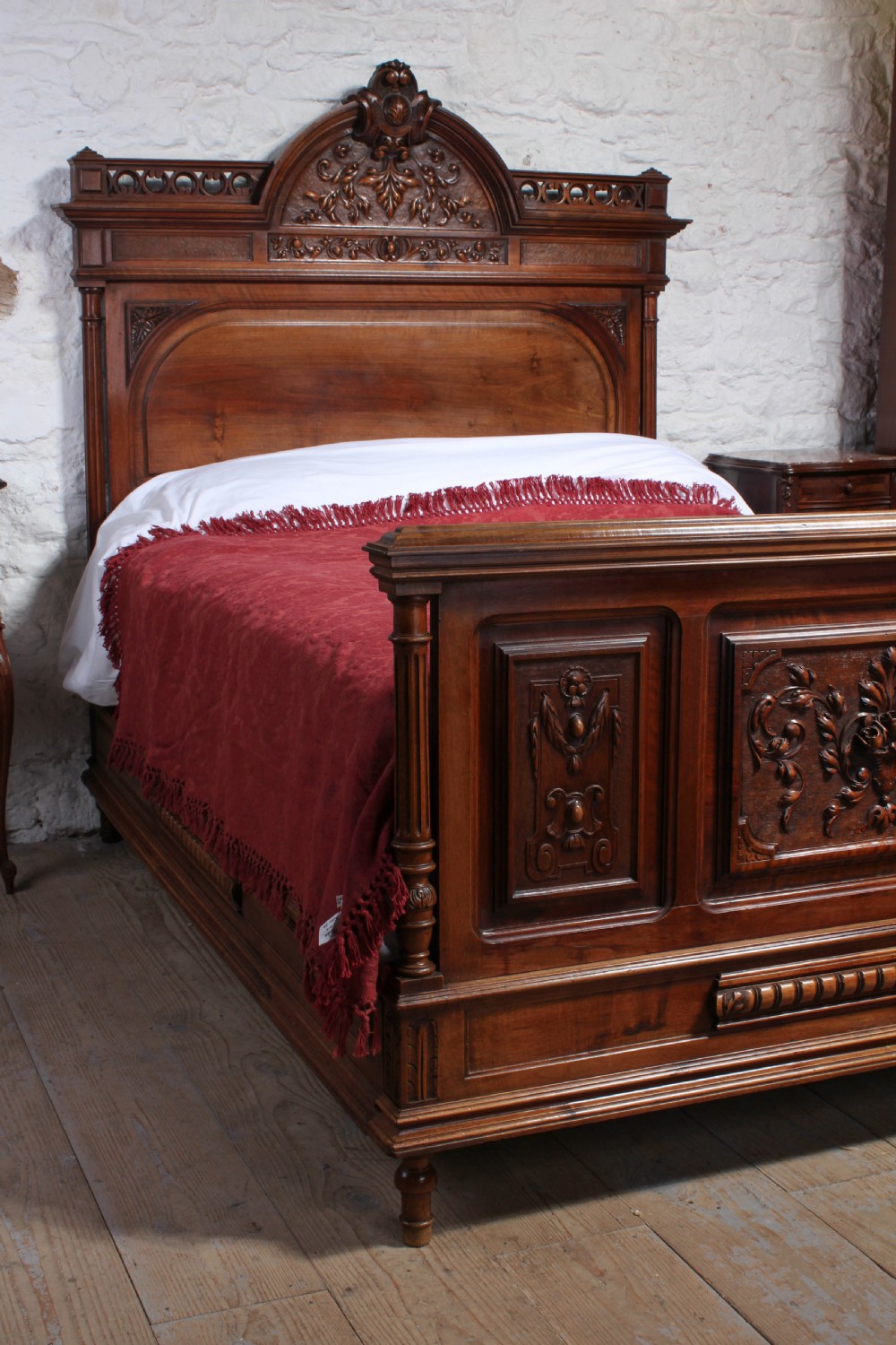 Very handsome carved solid walnut double bed View X