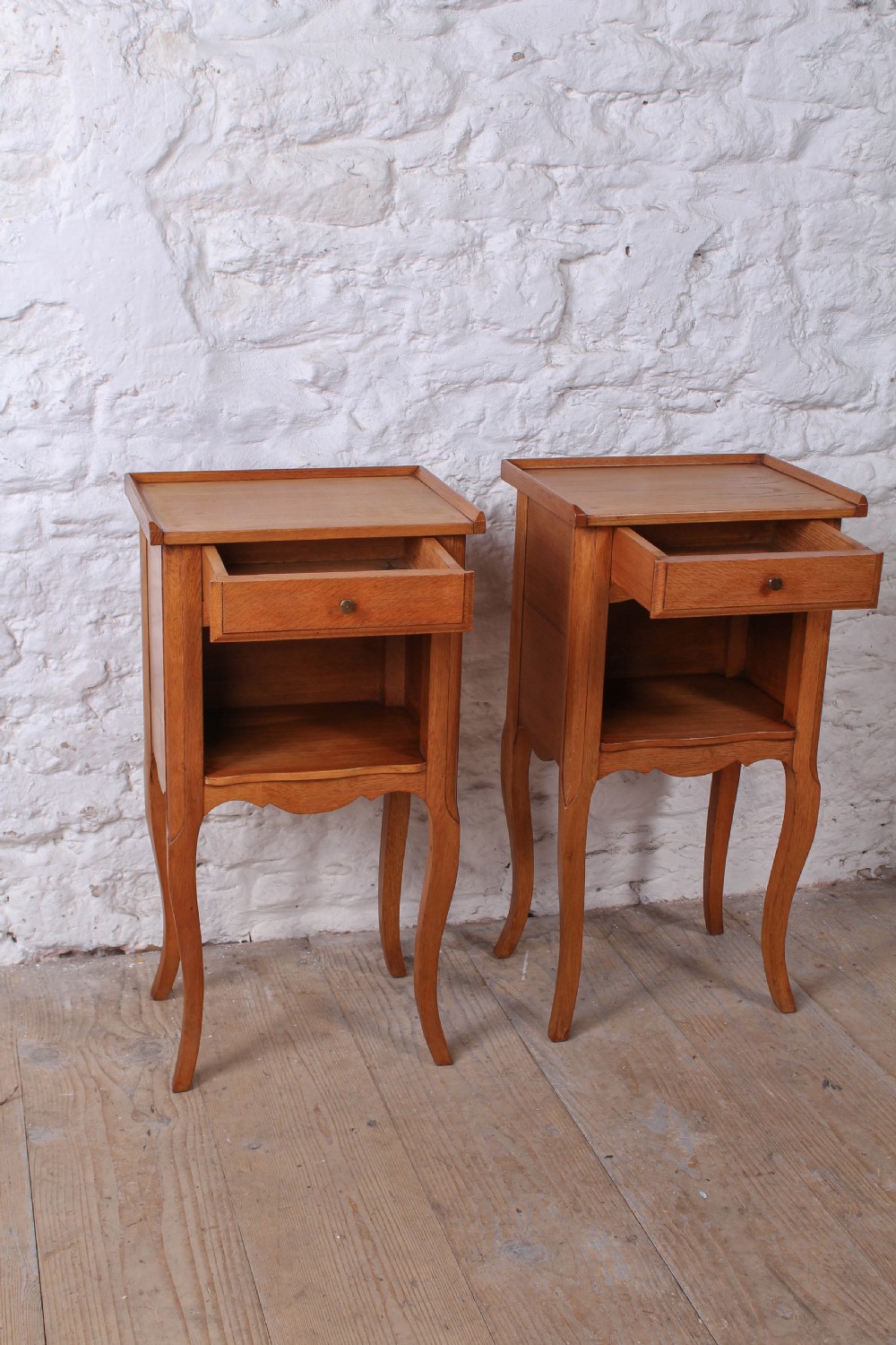 Pair of simple oak Louis XV style bedsides View III