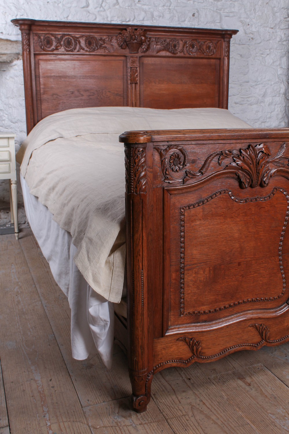 Lovely French provincial carved oak king size bed View III