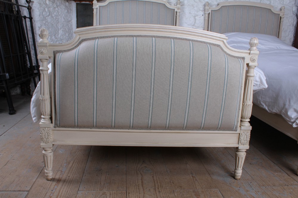 Lovely pair of matching French upholstered single beds View II