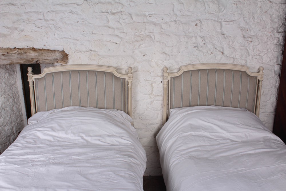 Lovely pair of matching French upholstered single beds View III