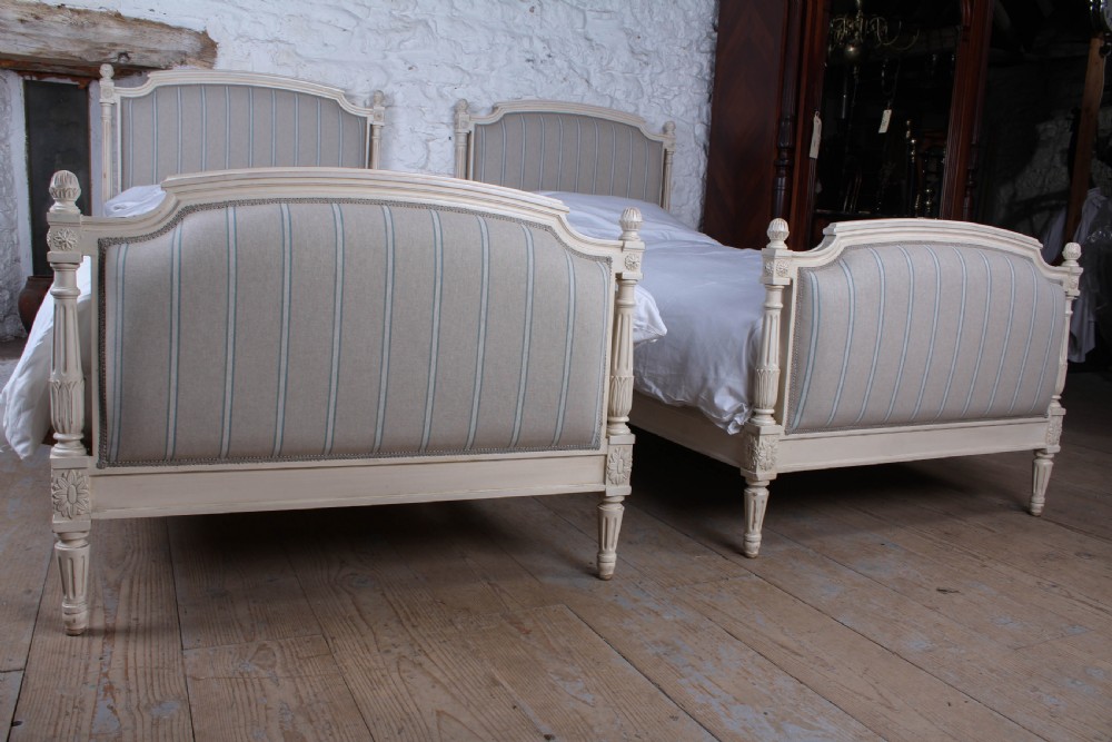 Lovely pair of matching French upholstered single beds View IV