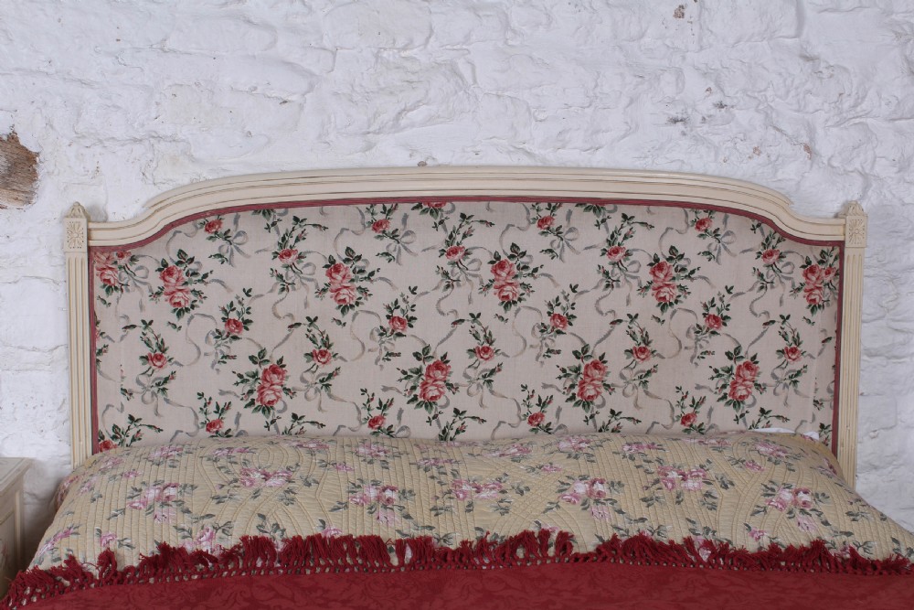 Pretty French king size upholstered bed with original fabric View II